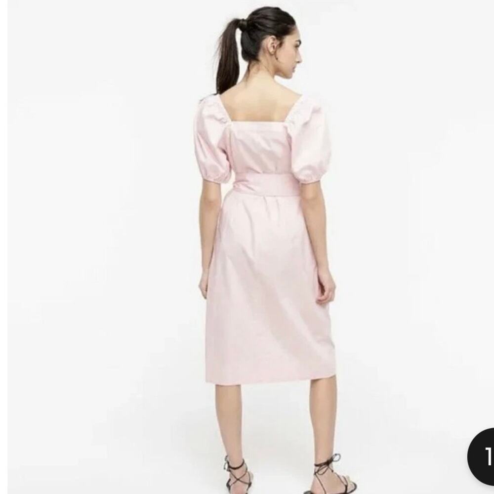 J.Crew Pink Cotton Midi Dress L Puff Sleeve Square Neck Button Front Cottagecore - Picture 3 of 16
